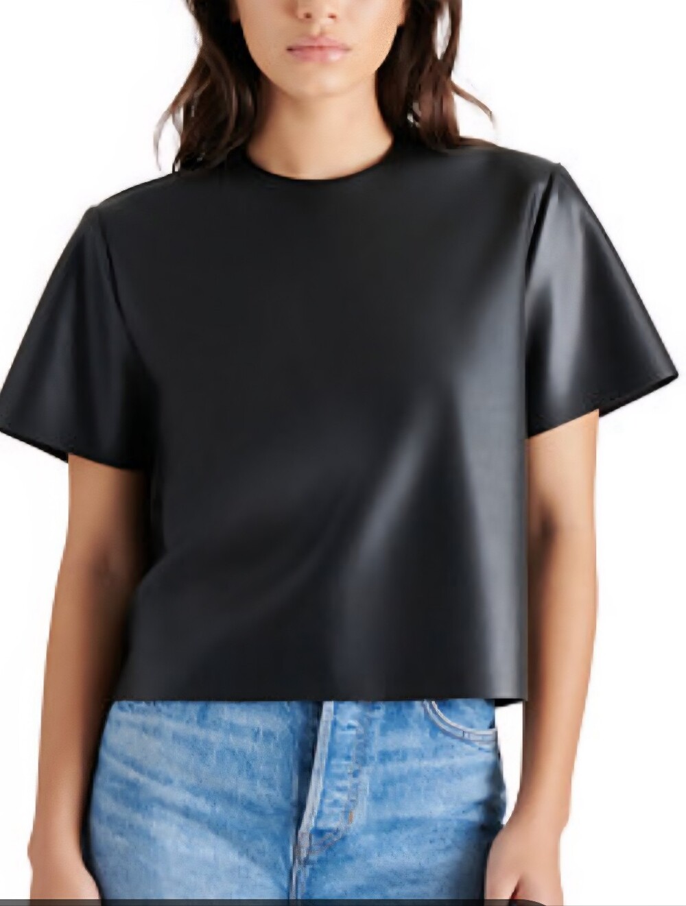 Express Black Faux Leather Short Sleeve Crop Ladies Top - Picture 6 of 6